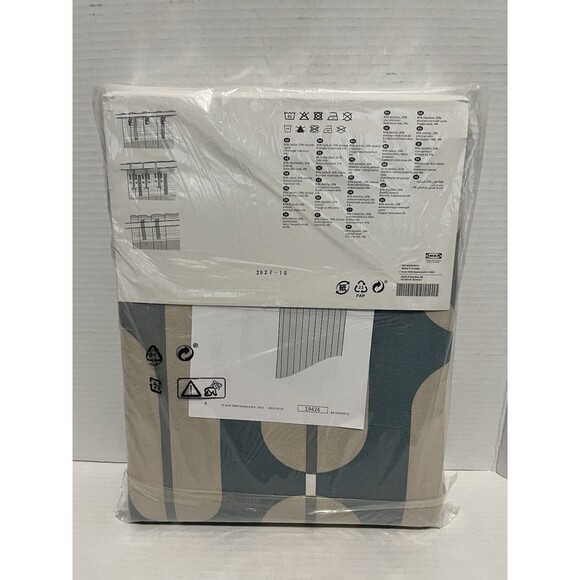 IKEA Fjallmatare Geometric Curtains 2 Panels 57 x 98 Contemporary Blue Beige NEW - Picture 2 of 4